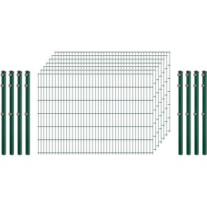 Standard-Zaunset 6/5/6 Doppelstab 7 Matten + 8 Pfosten 250/123 cm Dunkelgrün