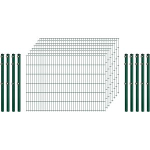 Standard-Zaunset 6/5/6 Doppelstab 8 Matten + 9 Pfosten 250/123 cm Dunkelgrün