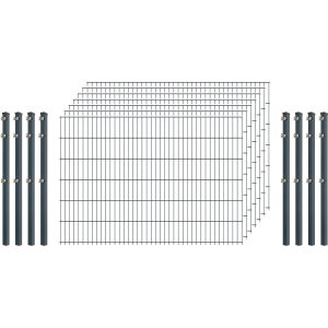 Standard-Zaunset 6/5/6 Doppelstab 7 Matten + 8 Pfosten 250/123 cm Anthrazit