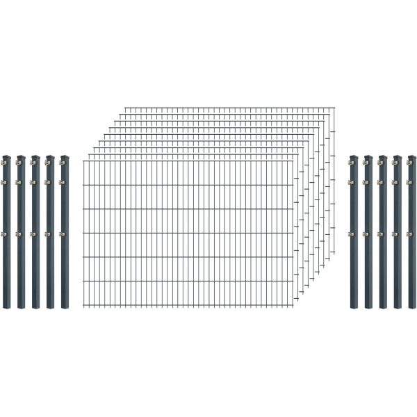 Standard-Zaunset 6/5/6 Doppelstab 9 Matten + 10 Pfosten 250/123 cm Anthrazit