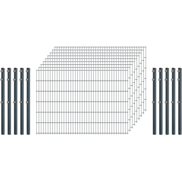 Standard-Zaunset 6/5/6 Doppelstab 9 Matten + 10 Pfosten 250/123 cm Anthrazit