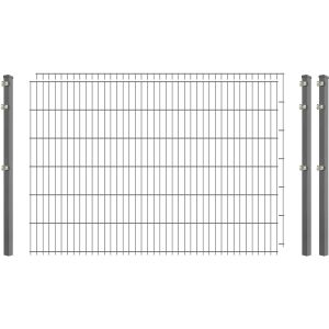 Standard-Zaunset 6/5/6 Doppelstab 2 Matten + 3 Pfosten 250/123 cm Verzinkt