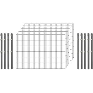 Standard-Zaunset 6/5/6 Doppelstab 8 Matten + 9 Pfosten 250/123 cm Verzinkt