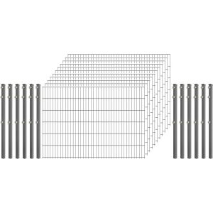 Standard-Zaunset 6/5/6 Doppelstab 11 Matten + 12 Pfosten 250/123 cm Verzinkt