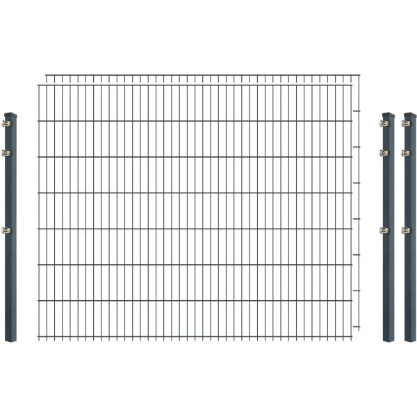 Standard-Zaunset 6/5/6 Doppelstab 2 Matten + 3 Pfosten 250/143 cm Anthrazit