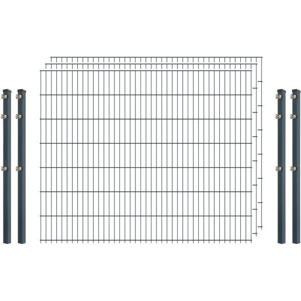 Standard-Zaunset 6/5/6 Doppelstab 3 Matten + 4 Pfosten 250/143 cm Anthrazit