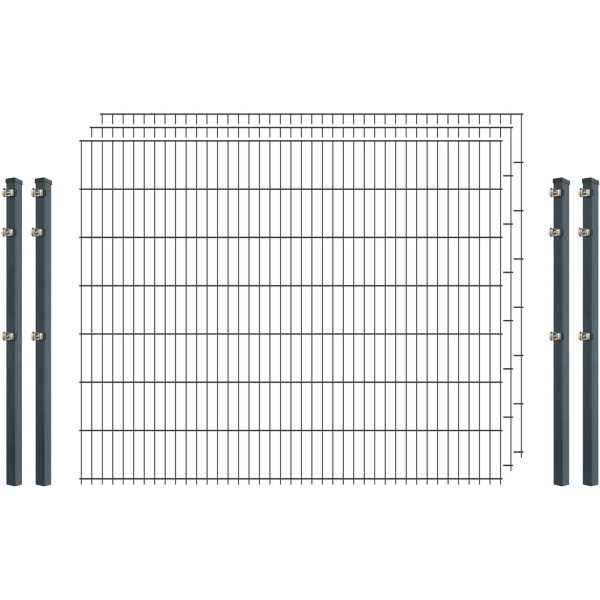 Standard-Zaunset 6/5/6 Doppelstab 3 Matten + 4 Pfosten 250/143 cm Anthrazit