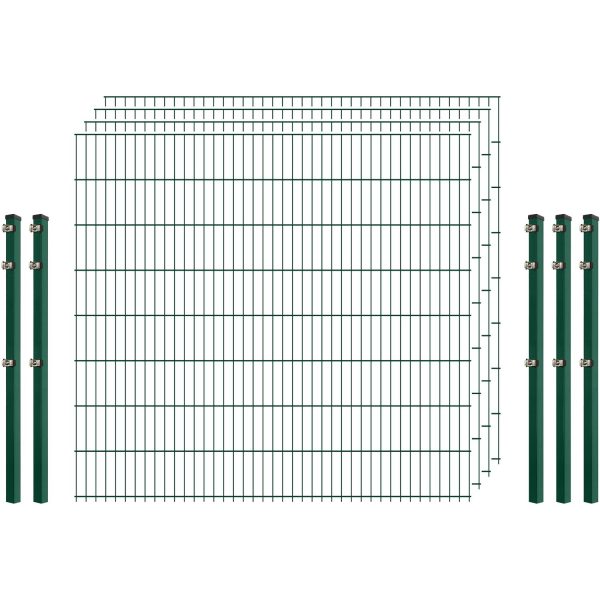 Standard-Zaunset 6/5/6 Doppelstab 4 Matten + 5 Pfosten 250/163 cm Dunkelgrün