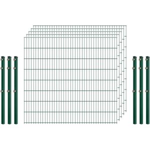 Standard-Zaunset 6/5/6 Doppelstab 5 Matten + 6 Pfosten 250/163 cm Dunkelgrün