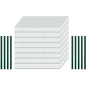 Standard-Zaunset 6/5/6 Doppelstab 8 Matten + 9 Pfosten 250/163 cm Dunkelgrün