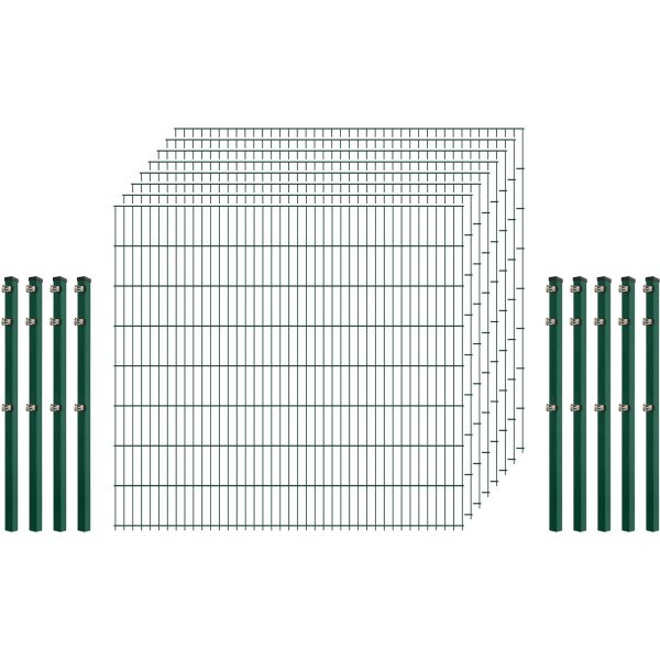 Standard-Zaunset 6/5/6 Doppelstab 8 Matten + 9 Pfosten 250/163 cm Dunkelgrün