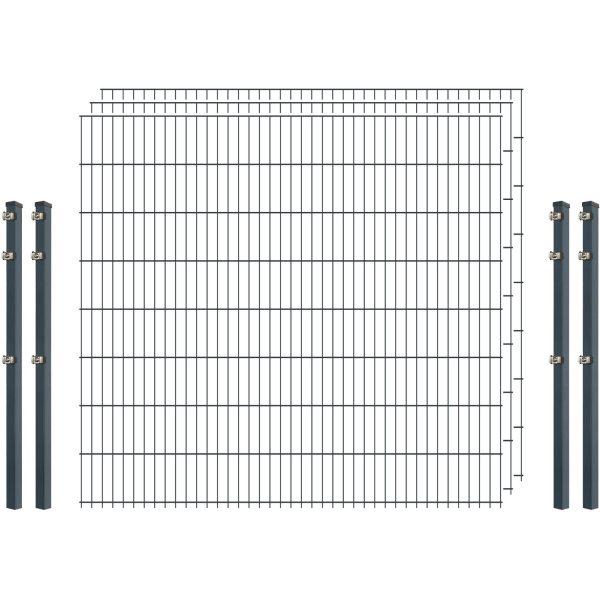 Standard-Zaunset 6/5/6 Doppelstab 3 Matten + 4 Pfosten 250/163 cm Anthrazit