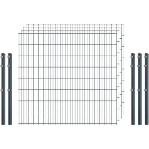 Standard-Zaunset 6/5/6 Doppelstab 4 Matten + 5 Pfosten 250/163 cm Anthrazit