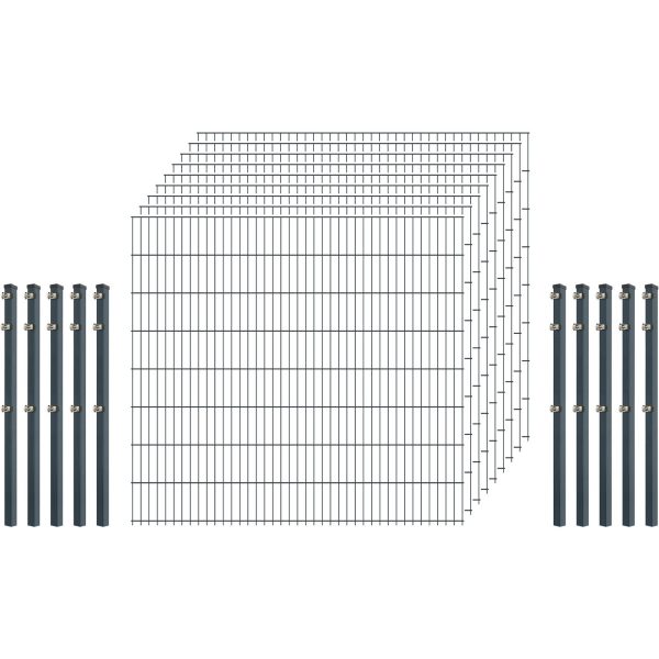 Standard-Zaunset 6/5/6 Doppelstab 9 Matten + 10 Pfosten 250/163 cm Anthrazit