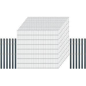 Standard-Zaunset 6/5/6 Doppelstab 11 Matten + 12 Pfosten 250/163 cm Anthrazit