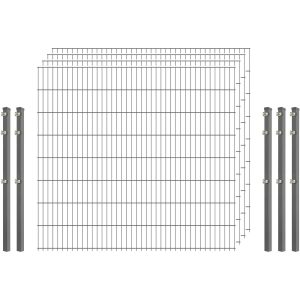 Standard-Zaunset 6/5/6 Doppelstab 4 Matten + 5 Pfosten 250/163 cm Verzinkt