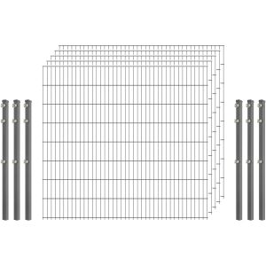 Standard-Zaunset 6/5/6 Doppelstab 5 Matten + 6 Pfosten 250/163 cm Verzinkt