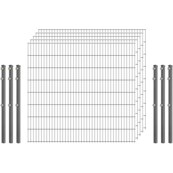 Standard-Zaunset 6/5/6 Doppelstab 5 Matten + 6 Pfosten 250/163 cm Verzinkt