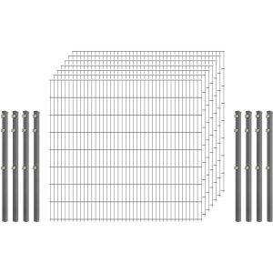 Standard-Zaunset 6/5/6 Doppelstab 7 Matten + 8 Pfosten 250/163 cm Verzinkt