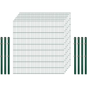 Standard-Zaunset 6/5/6 Doppelstab 6 Matten + 7 Pfosten 250/183 cm Dunkelgrün