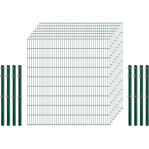 Standard-Zaunset 6/5/6 Doppelstab 7 Matten + 8 Pfosten 250/183 cm Dunkelgrün