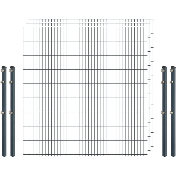 Standard-Zaunset 6/5/6 Doppelstab 3 Matten + 4 Pfosten 250/183 cm Anthrazit