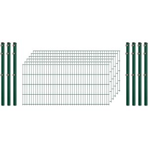 Standard-Zaunset 6/5/6 Doppelstab 6 Matten + 7 Pfosten 200/83 cm Dunkelgrün