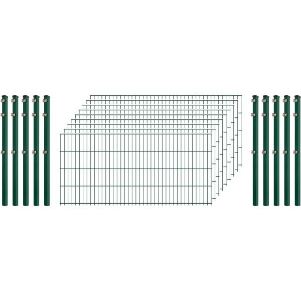 Standard-Zaunset 6/5/6 Doppelstab 9 Matten + 10 Pfosten 200/83 cm Dunkelgrün