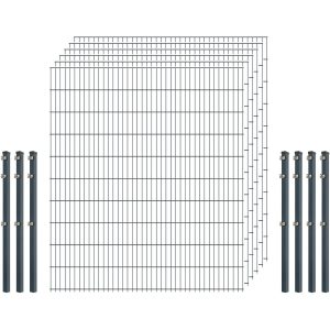 Standard-Zaunset 6/5/6 Doppelstab 6 Matten + 7 Pfosten 200/203 cm Anthrazit