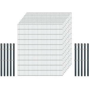 Standard-Zaunset 6/5/6 Doppelstab 9 Matten + 10 Pfosten 200/203 cm Anthrazit