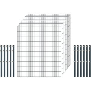 Standard-Zaunset 6/5/6 Doppelstab 10 Matten +11 Pfosten 200/203 cm Anthrazit