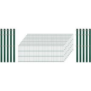 Industrie-Zaunset 8/6/8 Doppelstab 9 Matten + 10 Pfosten 250/63 cm Dunkelgrün