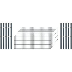 Industrie-Zaunset 8/6/8 Doppelstab 9 Matten + 10 Pfosten 250/63 cm Anthrazit