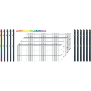 Industrie-Zaunset 8/6/8 Doppelstab 10 Matten+11 Pfosten 250/63 cm Freie Farbwahl