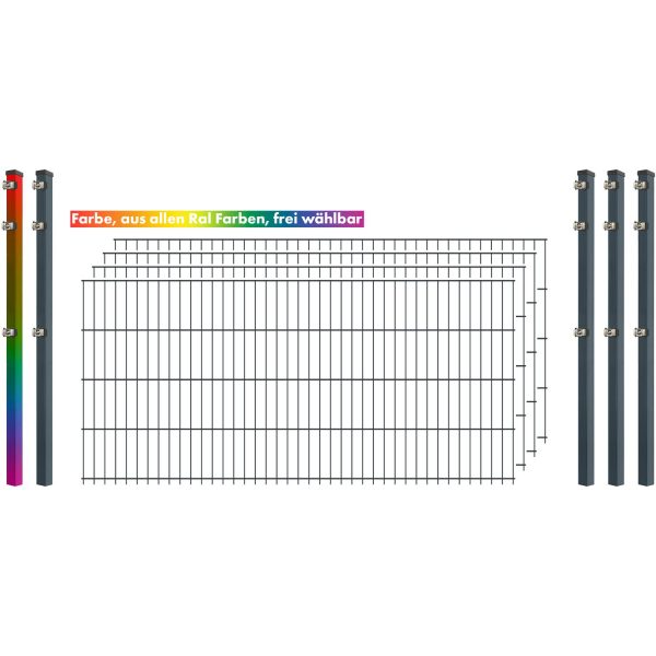 Industrie-Zaunset 8/6/8 Doppelstab 4 Matten + 5 Pfosten 250/83 cm Freie Farbwahl