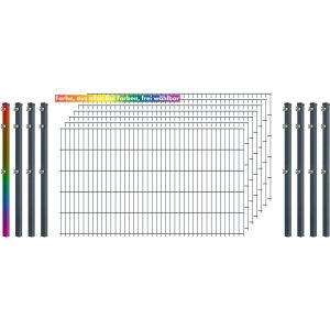 Industrie-Zaunset 8/6/8 Doppelstab 7 Matten +8 Pfosten 250/103 cm Freie Farbwahl