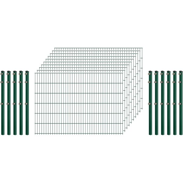 Industrie-Zaunset 8/6/8 Doppelstab 11 Matten + 12 Pfosten 250/123 cm Dunkelgrün