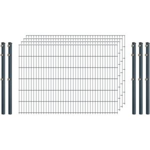 Industrie-Zaunset 8/6/8 Doppelstab 4 Matten + 5 Pfosten 250/123 cm Anthrazit