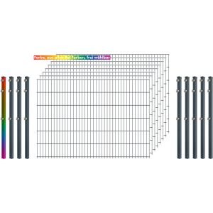 Industrie-Zaunset 8/6/8 Doppelstab 8 Matten +9 Pfosten 250/123 cm Freie Farbwahl