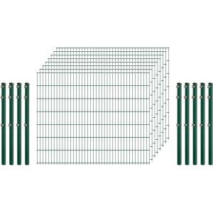 Industrie-Zaunset 8/6/8 Doppelstab 8 Matten + 9 Pfosten 250/143 cm Dunkelgrün