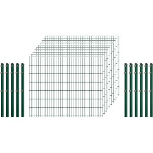 Industrie-Zaunset 8/6/8 Doppelstab 10 Matten +11 Pfosten 250/143 cm Dunkelgrün