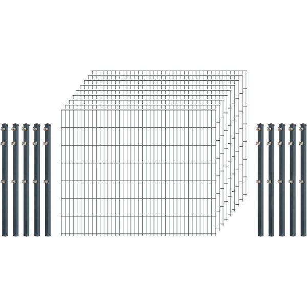 Industrie-Zaunset 8/6/8 Doppelstab 9 Matten + 10 Pfosten 250/143 cm Anthrazit