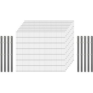 Industrie-Zaunset 8/6/8 Doppelstab 8 Matten + 9 Pfosten 250/143 cm Verzinkt