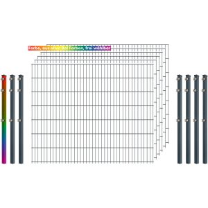 Industrie-Zaunset 8/6/8 Doppelstab 6 Matten +7 Pfosten 250/143 cm Freie Farbwahl