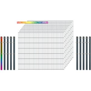 Industrie-Zaunset 8/6/8 Doppelstab 9 Matten+10 Pfosten 250/143 cm Freie Farbwahl