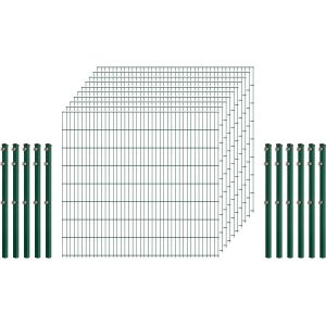 Industrie-Zaunset 8/6/8 Doppelstab 10 Matten +11 Pfosten 250/163 cm Dunkelgrün