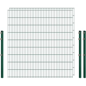 Industrie-Zaunset 8/6/8 Doppelstab 2 Matten + 3 Pfosten 250/183 cm Dunkelgrün