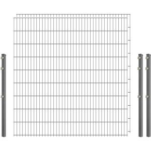 Industrie-Zaunset 8/6/8 Doppelstab 2 Matten + 3 Pfosten 250/183 cm Verzinkt