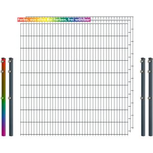 Industrie-Zaunset 8/6/8 Doppelstab 3 Matten +4 Pfosten 250/183 cm Freie Farbwahl