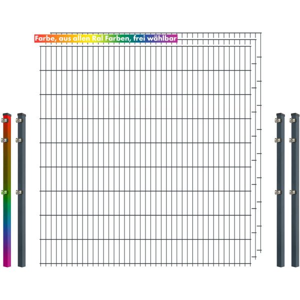 Industrie-Zaunset 8/6/8 Doppelstab 3 Matten +4 Pfosten 250/183 cm Freie Farbwahl